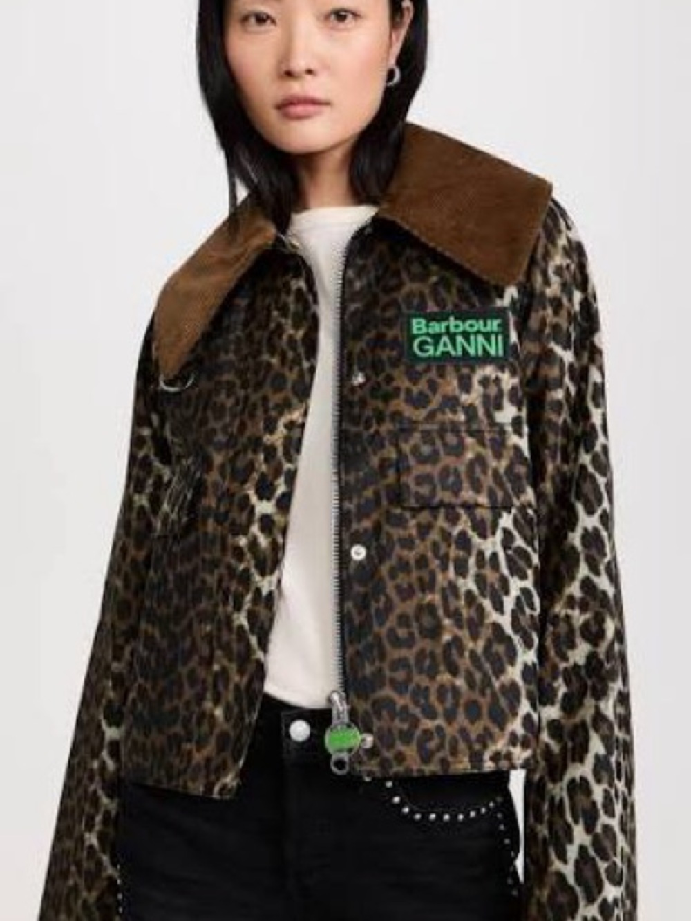Barbour x GANNI Leopard Print Corduroy Collar Jacket NWT US 6 / UK 10